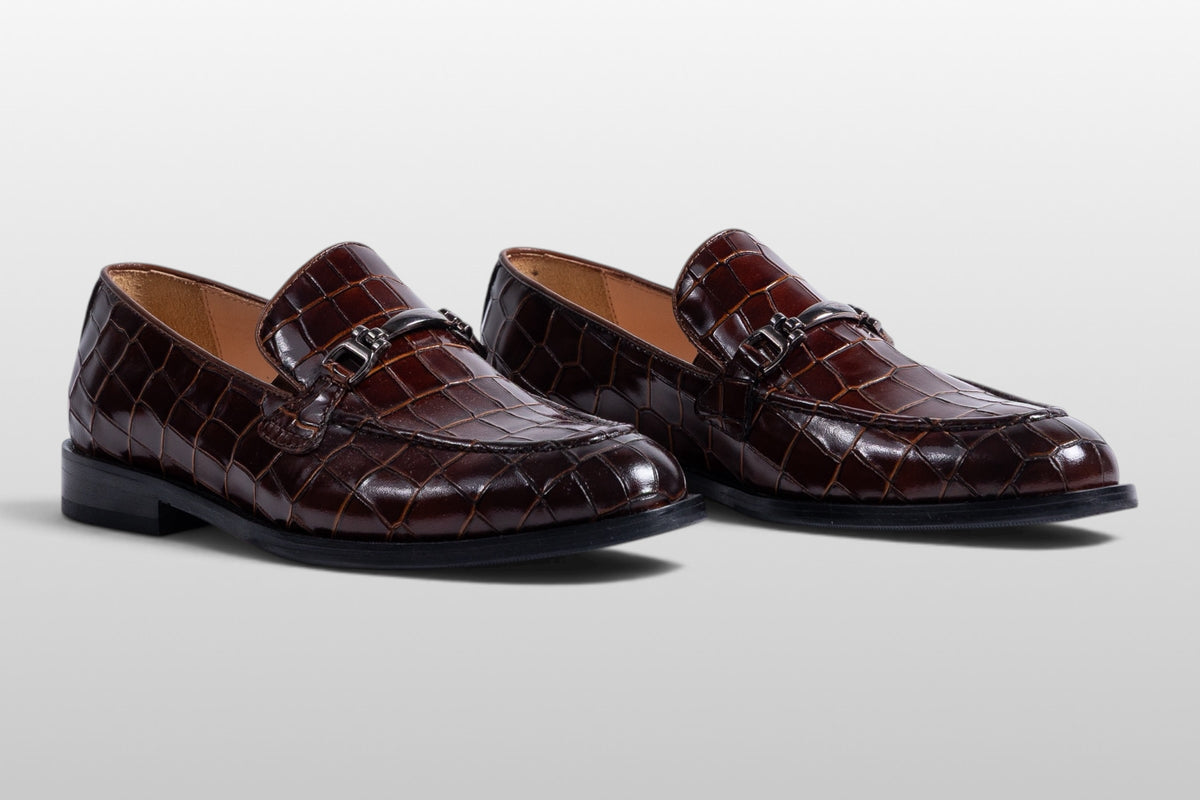 Zeli Venezia braune Croco-Leder-Stiefeletten mit Schnalle