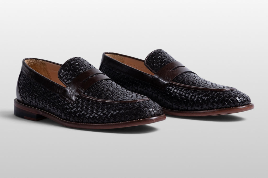 Mocassins Penny Zeli Florence en cuir tressé marron foncé
