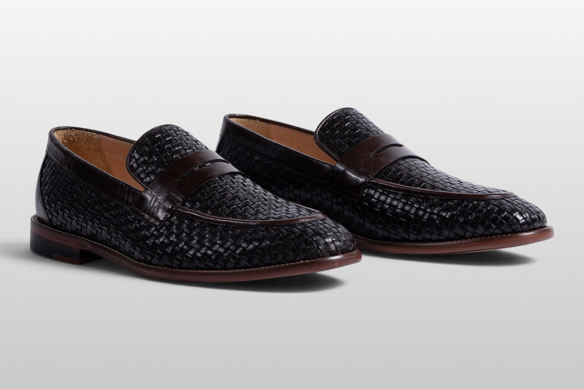 Zeli Florence Donkerbruine Geweven Leren Penny Loafers