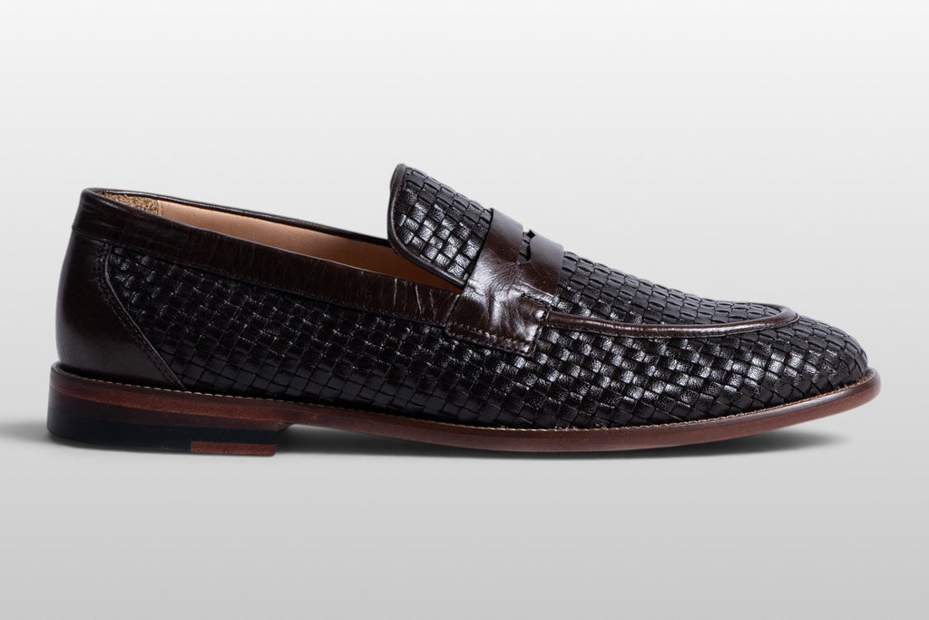Mocassins Penny Zeli Florence en cuir tressé marron foncé