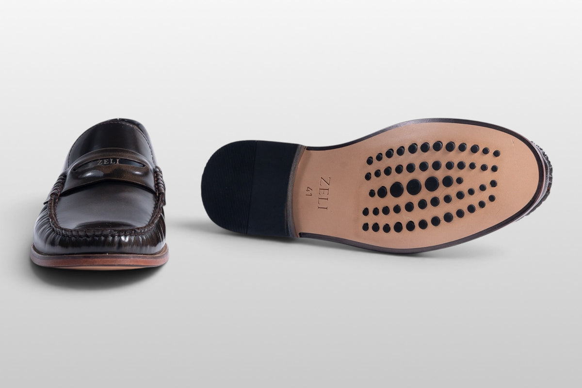 Zeli Classic Dark Brown Leather Penny Loafers