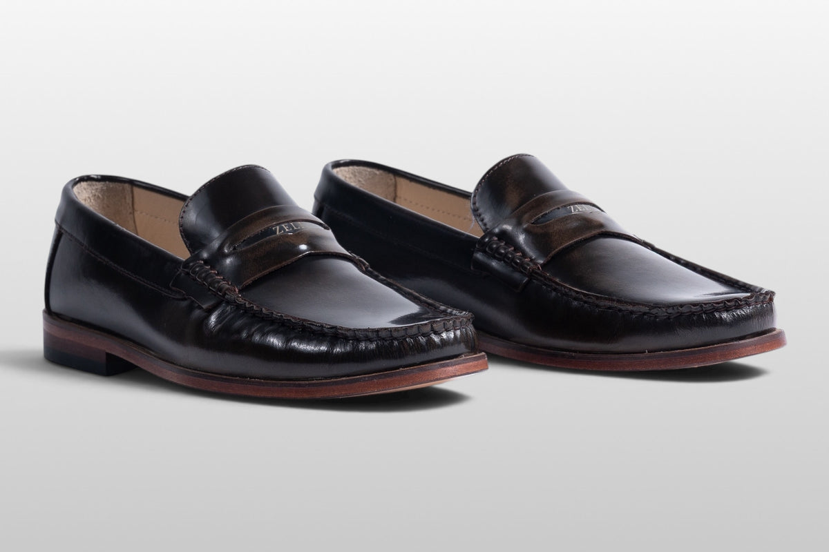 Zeli Classic Dark Brown Leather Penny Loafers