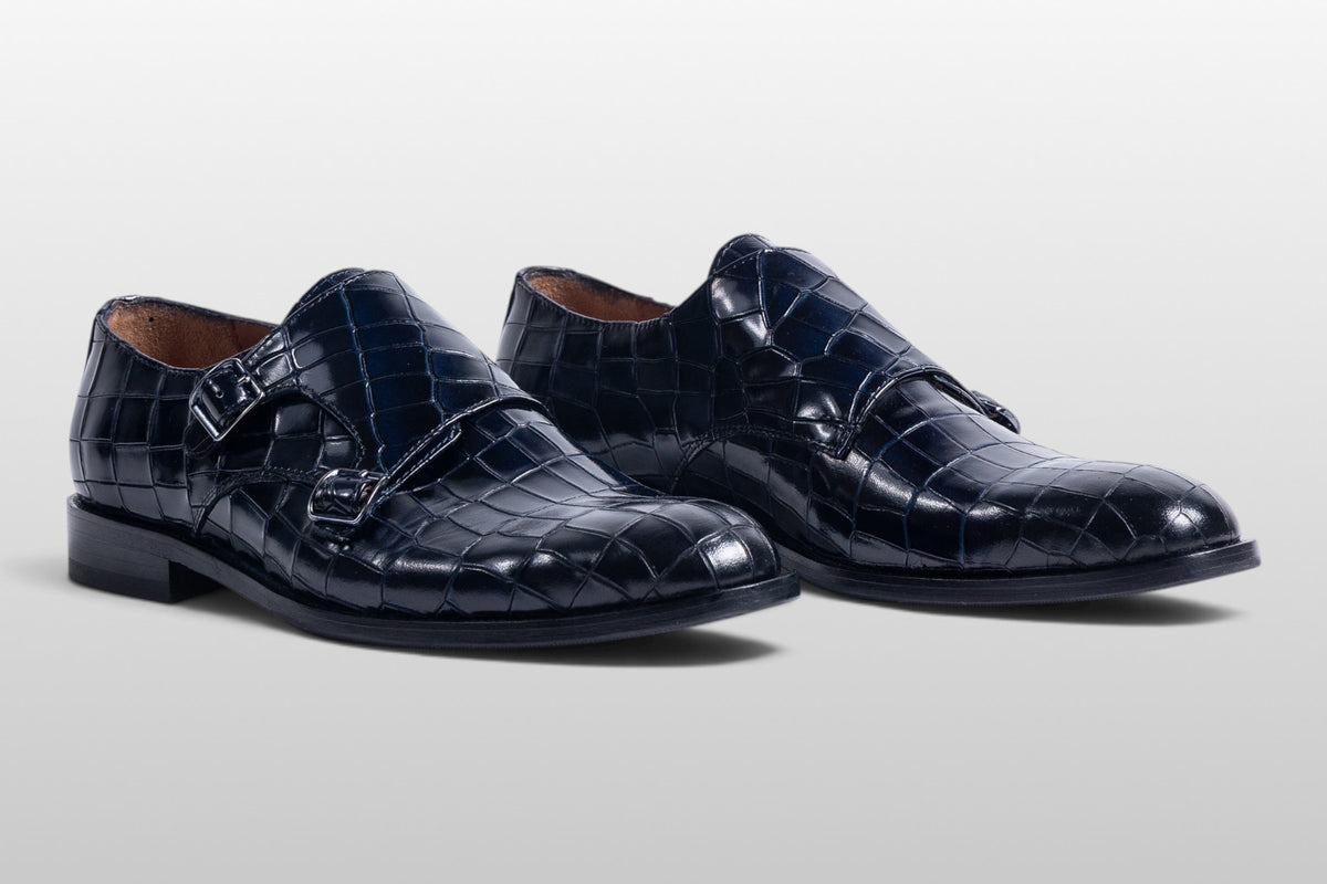Zeli Milano Donkerblauwe Croco Leren Gespschoenen