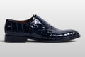 Zeli Milano dunkelblaue Kroko-Leder-Schnallenschuhe