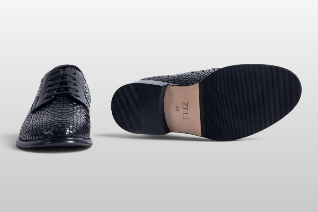 Zeli Florence Schwarze Gewebte Lederschnürschuhe