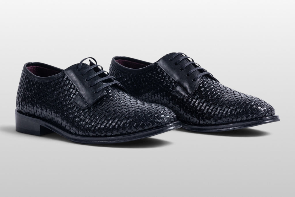 Zeli Florence Schwarze Gewebte Lederschnürschuhe