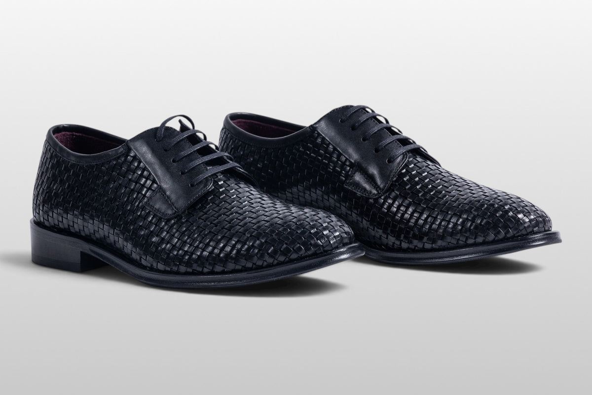 Zeli Florence Schwarze Gewebte Lederschnürschuhe