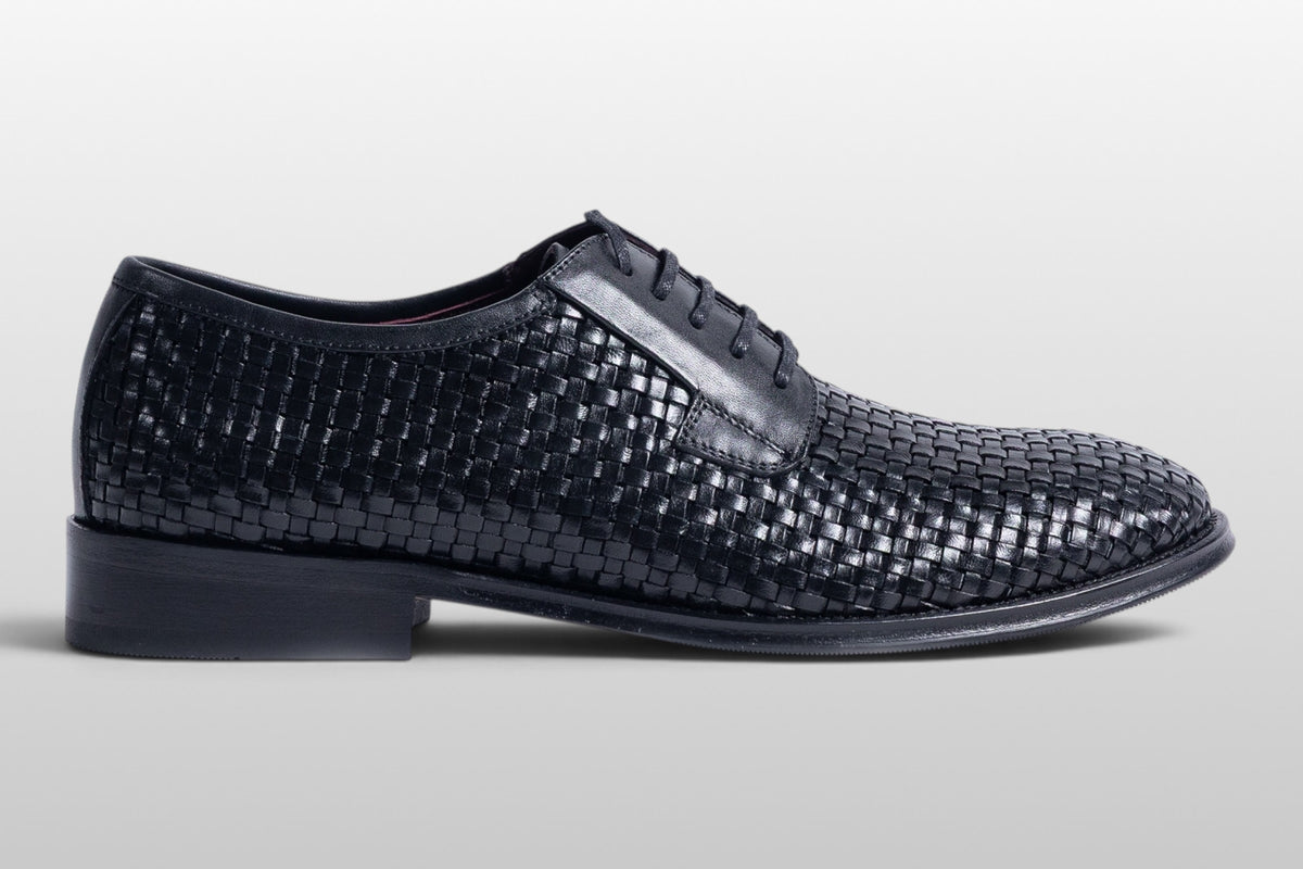 Zeli Florence Schwarze Gewebte Lederschnürschuhe