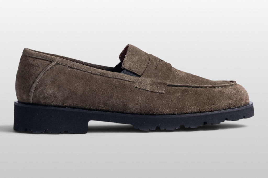 Mocassins Zeli Padova en daim kaki à profil épais